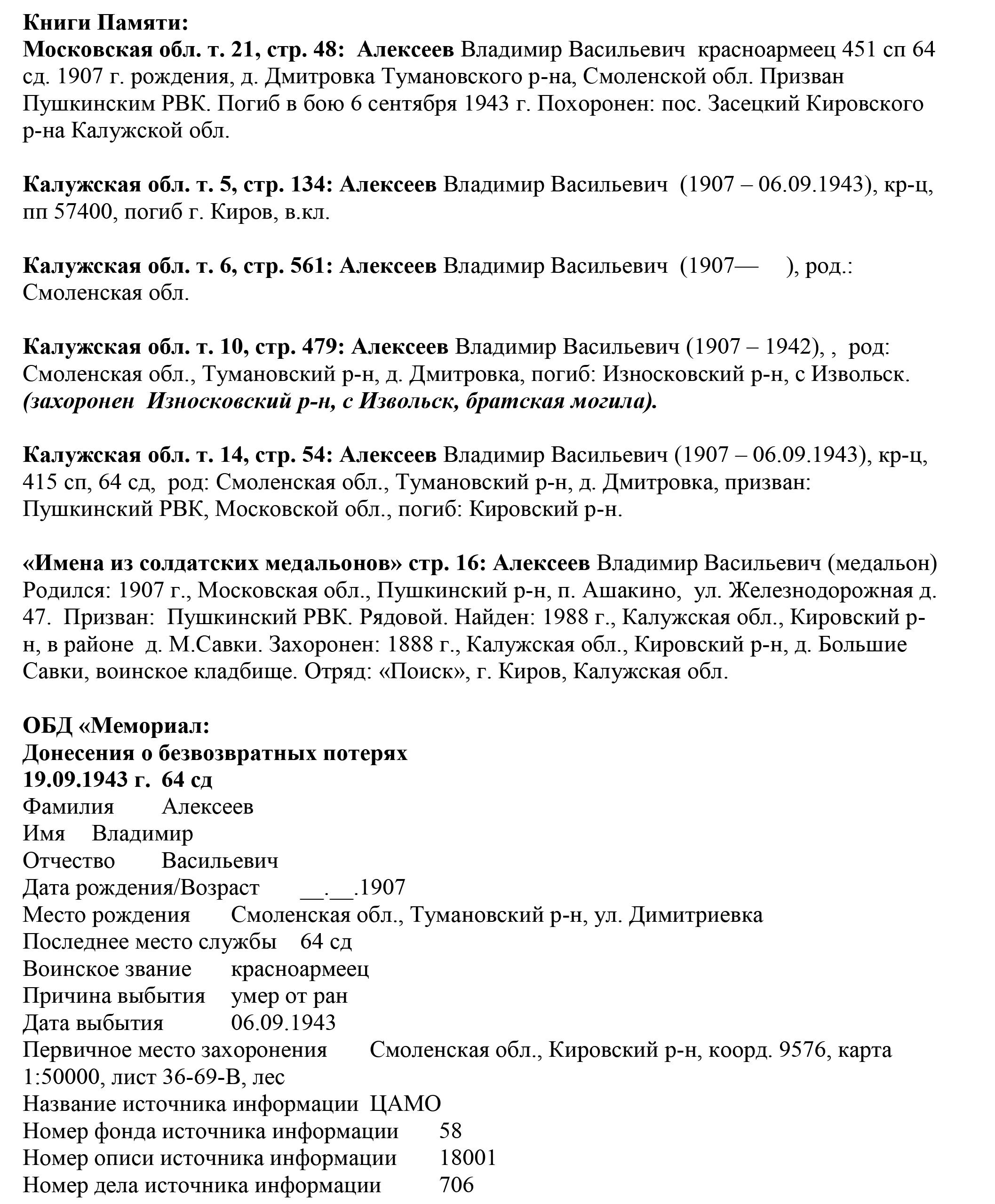 Алексеев Владимир Васильевич - личное дело